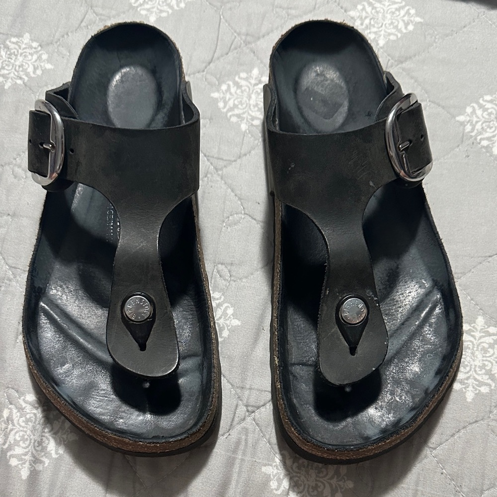 Birkenstock Black Sandals with Silver Accents